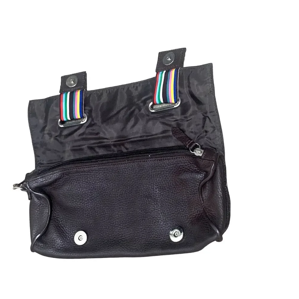 Latico‎ Pebbled Leather Brown Wristlet w rainbow colorful striped snap closures